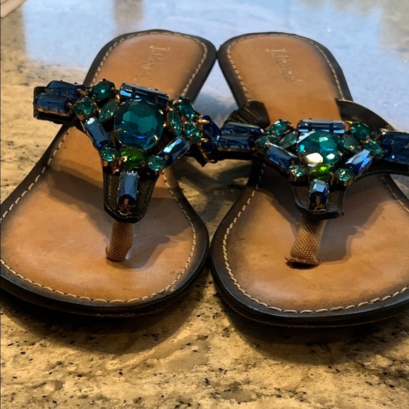 J.Renee Black Sandals with Teal and Green Embellishments - Picture 3 of 8